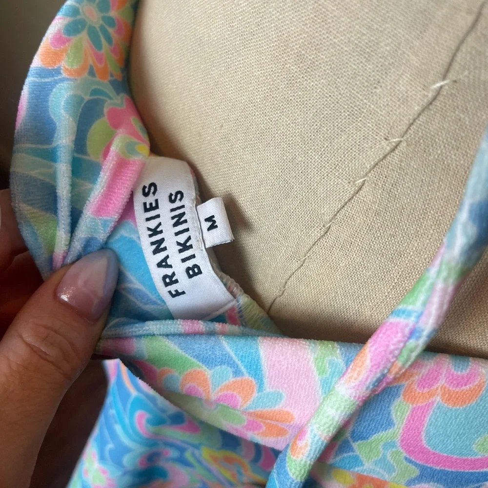 Frankie's Bikinis SET Halter Top and Skirt- Blue and Pink Floral